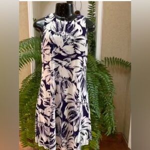 NWT Anne Klein Women’s 4 Navy White Floral A-Line Midi Dress Bloomcore MSRP $99